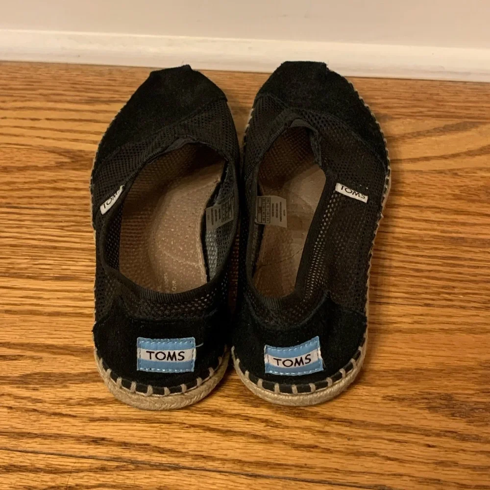 Black Mesh Suede Tom’s Alpargata Flats Shoes Espadrilles - Picture 7 of 7